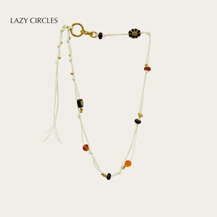 LAZY CIRCLES白色多元素编织项链腰链红玛瑙个性造型毛衣链