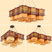新中式实木羊皮吊灯长方形餐厅灯具饰简约现代中国风茶室古典火锅