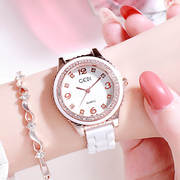时尚陶瓷表带防水石英表，简约潮流女士手表