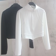 春秋外套拉链短款立领，白色上衣设计感洋气，显瘦时尚春秋衫黑色长袖
