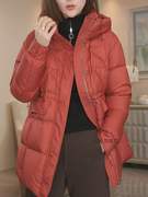 红色棉衣棉服女冬装2024高端大牌中长款连帽加厚保暖大衣外套