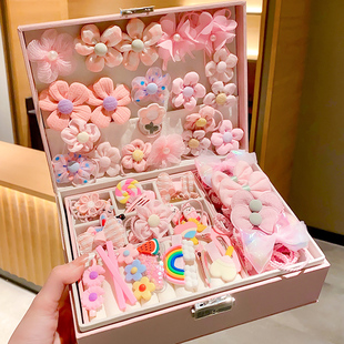 六一儿童节粉色发饰礼盒，套装女孩公主发夹女童，头饰宝宝生日礼物盒