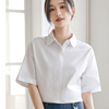 白色韩版大码衬衫女春夏设计感气质职业短袖，衬衣通勤面试正装上衣