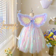 女童连衣裙夏装2023儿童，彩虹带翅膀生日礼服裙子，蓬蓬纱公主裙