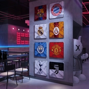 网红酒吧装饰品布置墙面创意，贴纸画足球队徽，世界杯主题背景体彩店