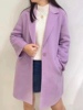 法国小众女装中长款淡紫色羊毛混纺大衣外套