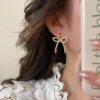 韩国蝴蝶结珍珠耳钉女纯银小众设计感耳环2024年高级耳饰