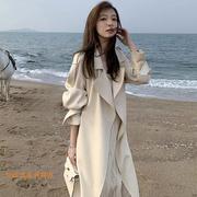 风衣外套女春秋高级感垂感2023大衣中长款韩风气质小个子白色