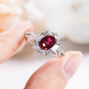 pt950铂金莫桑钻石镶嵌红宝石，戒指鸽子蛋，高级奢华女饰品法式设计