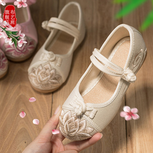 汉服鞋子女童小坡跟古装，古风手工宝宝，中国风老北京布鞋儿童绣花鞋