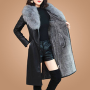 大毛领冬季皮衣女加绒加厚中长款韩版2023修身显瘦收腰皮外套