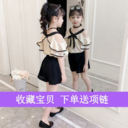 儿童一字肩上衣女童夏款套装2021儿童夏季吊带露肩上衣韩版