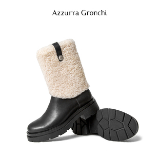 Azzurra Gronchi女士中跟短靴毛毛靴子