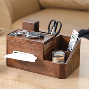 现代轻奢黑胡桃实木纸巾盒多功能家用木质茶几收纳盒客厅桌面摆件