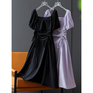 工厂自产，小众设计~法式高腰泡泡袖舒适方领连衣裙夏季女 LY6365