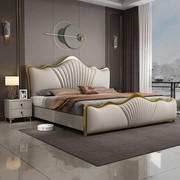 CBD卧室轻奢真皮床双人床1.8米主卧大床现代简约高端大气软包