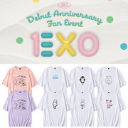 EXO十10周年FM周边成员手绘卡通印花同款衣服宽松短袖T恤夏季男女