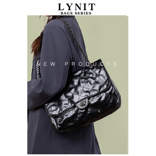 LYNIT 大容量通勤包2023时尚黑色流浪包秋季单肩腋下托特包包