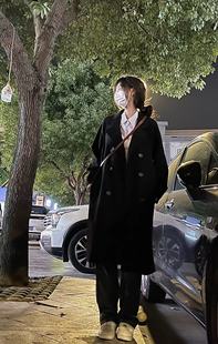黑色毛呢大衣韩系显瘦小个子，气质中长款高级感小众加厚西装外套女