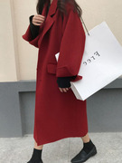 2023年女装御姐轻熟风中长款宽松羊绒大衣，红色斗篷毛呢外套女