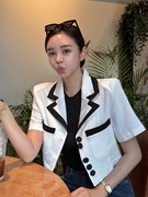 韩国东大门气质名媛小香风撞色高腰单排扣百搭小西装短外套女