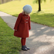 经典秋冬童装女童羊毛，呢子大衣中长款保暖大红色，外套新年大衣