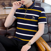 横条纹polo衫男韩版短袖，高端商务风，修身翻领夏季冰丝休闲保罗t恤