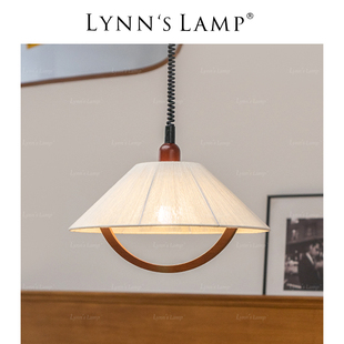 lynn's布艺美式复古吊灯，可升降餐厅餐台日式编织实木田园灯(田园灯)