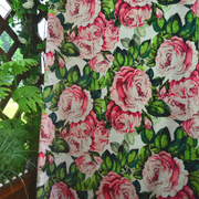 北欧卧室书房美式田园乡村玫瑰，花卉花朵手绘图案棉麻亚麻窗帘布料