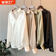 三醋酸白色雪纺衬衫女春秋，韩国设计感小众，气质真丝上衣2024年