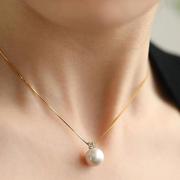 天然淡水珍珠吊坠女款s925纯银项链经典法式戴妃颈链