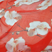 宽幅素雅红底花朵真丝，顺纡纱汉服衬衫，连衣裙桑蚕丝服装布料面料