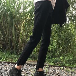 2024秋冬韩国ulzzang版型超好裤脚，不规则设计款黑蓝色牛仔裤男