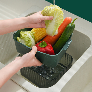 厨房洗菜盆沥水篮菜篮水果收纳筐汲水篮双层塑料漏水篮洗水果