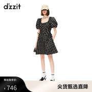 dzzit地素连衣裙23年夏季法式复古泡泡袖波点裙女