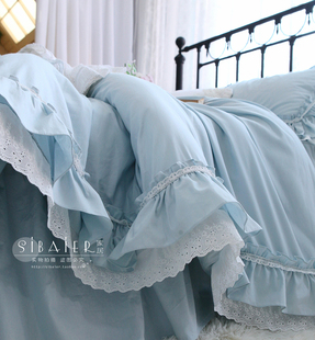 ins风韩式欧式公主，风安吉娜荷叶边床裙款纯棉，被套床上用品四件套