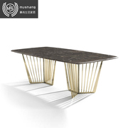 vf大理石餐桌长方形不锈钢餐桌，高端定制意式轻奢别墅大平层餐桌