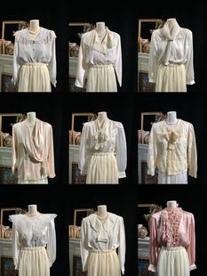 古着复古日制vintage纯色蕾丝，大翻领刺绣，长袖雪纺衬衫30-3