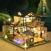 中国风diy小屋大型别墅，手工制作建筑木质拼装模型玩具生日礼物