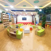 弧形实木沙发绘本馆，阅读区储物沙发学校幼儿园，图书馆休息区沙发组