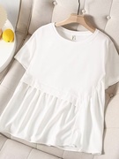孕妇t恤夏季短袖拼接时尚，纯色上衣韩版大码，宽松百搭圆领t恤