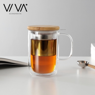 丹麦VIVA玻璃茶杯茶水分离杯子办公室水杯带茶漏泡茶杯单人茶叶杯