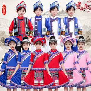 儿童民族风三月三广西壮族演出服装苗族侗族服装土家族舞蹈表演服