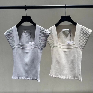 YKY IRO2024春夏法式轻奢黑白灰色修身透气条纹针织短袖T恤女