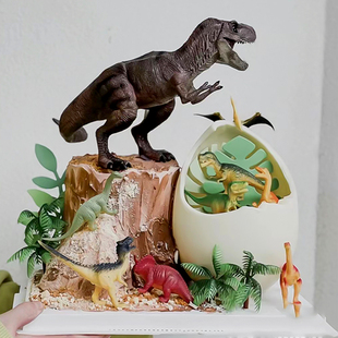 仿真恐龙霸王龙野生动物模型蛋糕，装饰摆件男孩儿童生日派对玩具