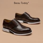 BeauToday商务正装休闲皮鞋男士BT布洛克雕花德比鞋牛皮真皮软底