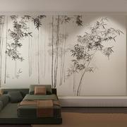 新中式竹林水墨意境大气客厅沙发，背景墙纸书房办公室壁纸茶楼壁画