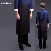 厨乐乐品牌110cm加宽加大日式服务员围裙工作服腰，黑色半身全包围