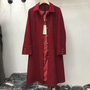 春秋女装红色开衫单排扣修身显瘦长款时尚，百搭气质风衣外套