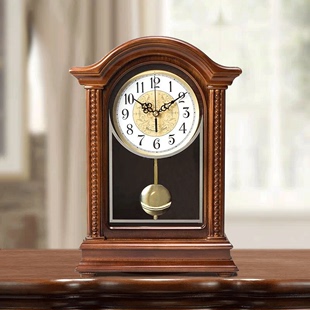 实木座钟客厅创意欧式大号复古台钟静音，中式复古钟整点报时钟摆钟